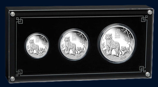 2022 Perth Mint Lunar Tiger Silver Proof Three-Coin Set