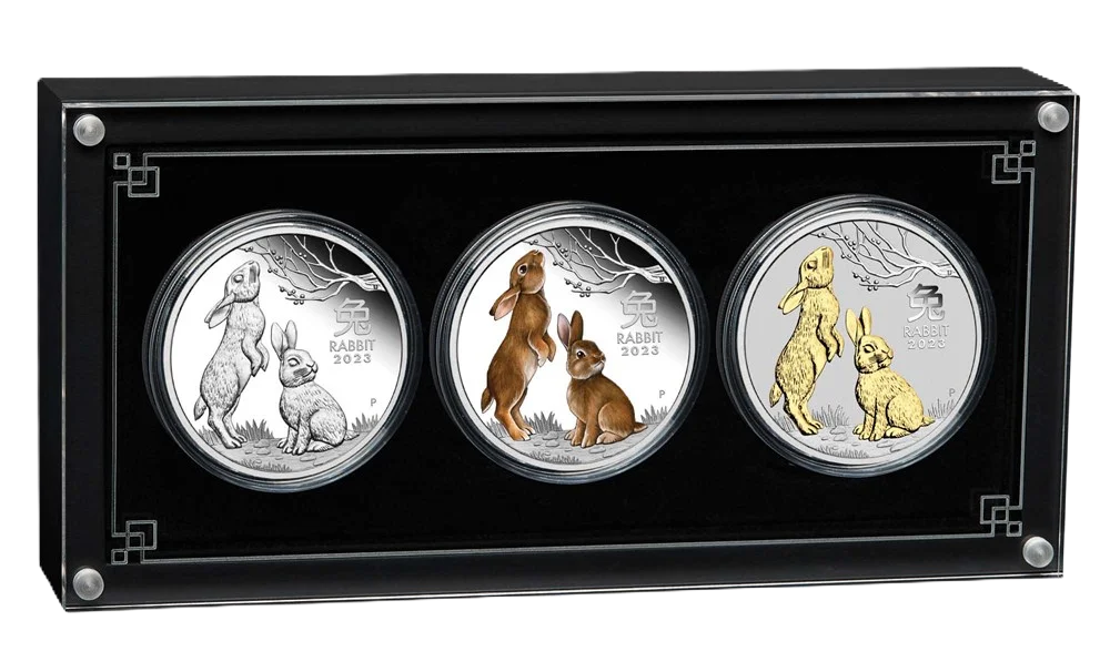 2023 Perth Mint Lunar Rabbit 1oz Silver Trio Set