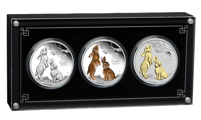 2023 Perth Mint Lunar Rabbit 1oz Silver Trio Set