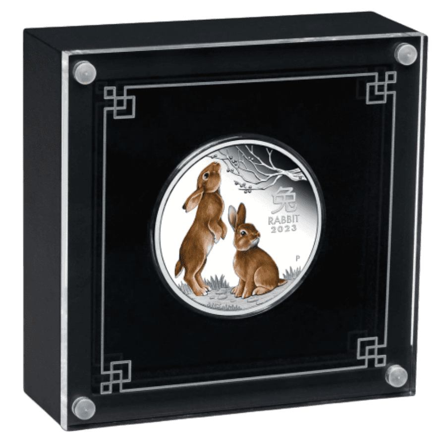 2023 Perth Mint Lunar Rabbit 1oz Silver Coloured Proof Coin