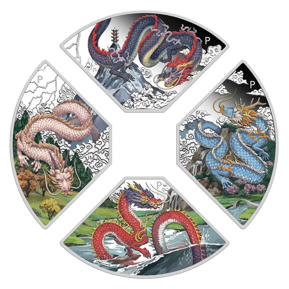 2024 Perth Mint Lunar Dragon Quadrant 1oz Silver Proof Coloured 4 coin set