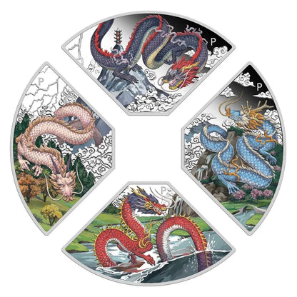 2024 Perth Mint Lunar Dragon Quadrant 1oz Silver Proof Coloured 4 coin set