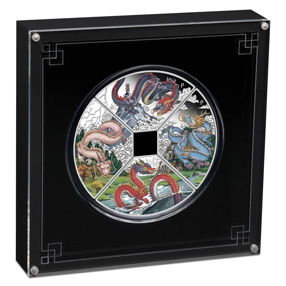 2024 Perth Mint Lunar Dragon Quadrant 1oz Silver Proof Coloured 4 coin set
