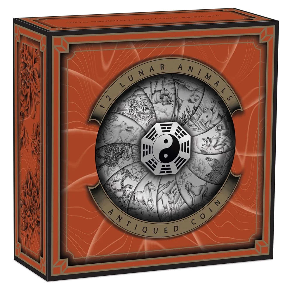 2023 Perth Mint 12 Lunar Animals 5oz Silver Antiqued Coloured Coin