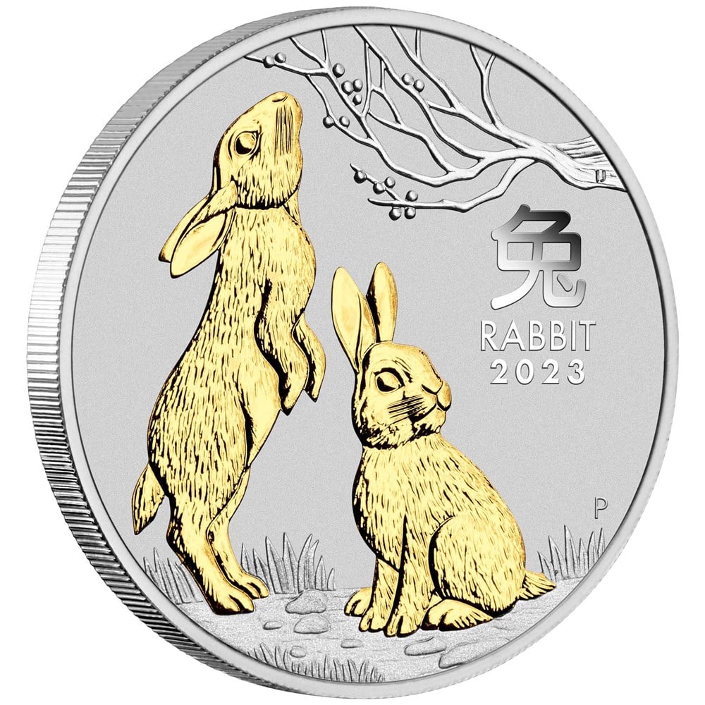 2023 Perth Mint Lunar Rabbit 1oz Silver Gilded Coin