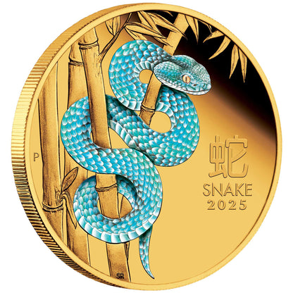 2025 Perth Mint Lunar Snake 1oz Gold Proof Coloured Coin - 188 mintage only