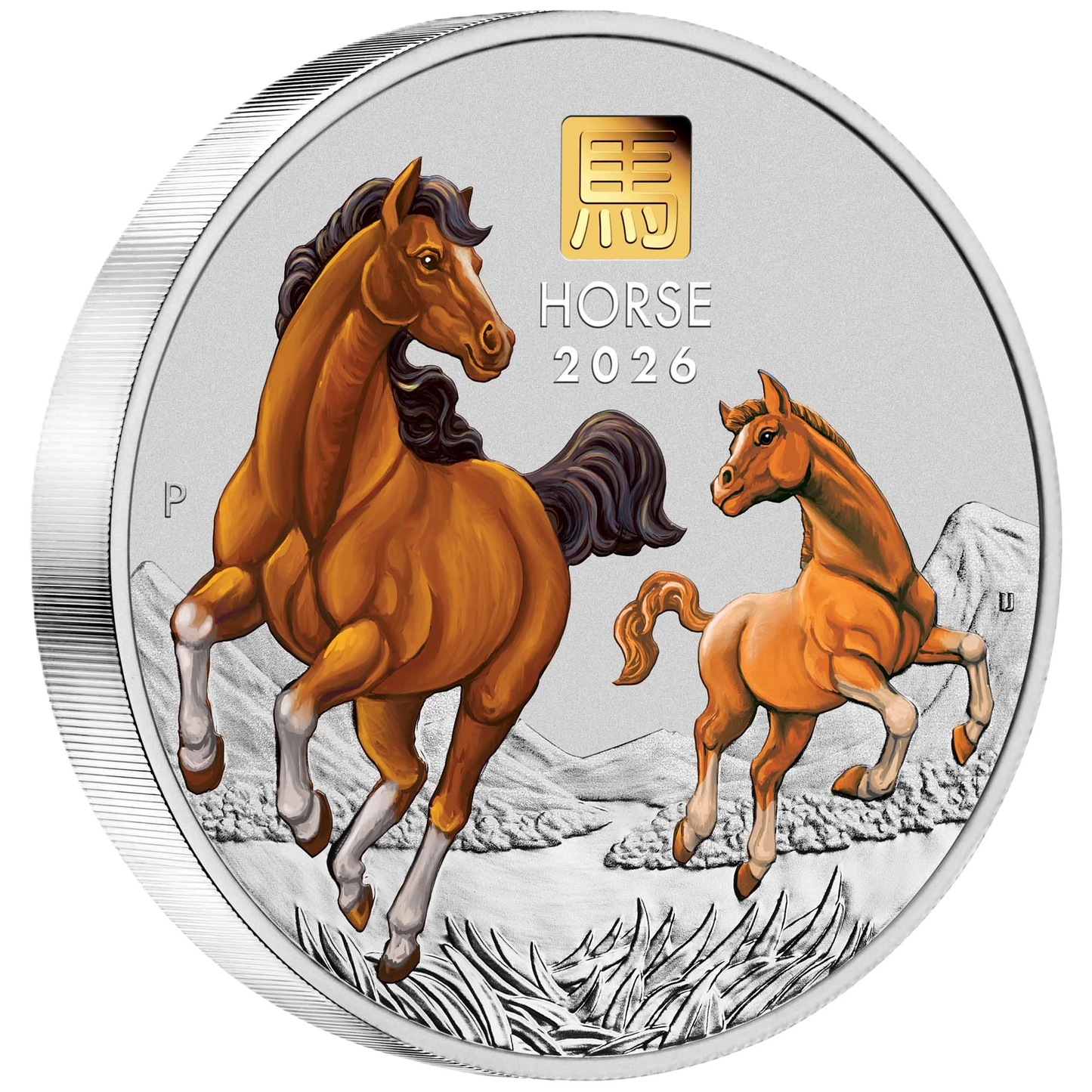 2026 Perth Mint Lunar Horse 1 Kilo Silver Coloured Coin with Gold Privy Mark
