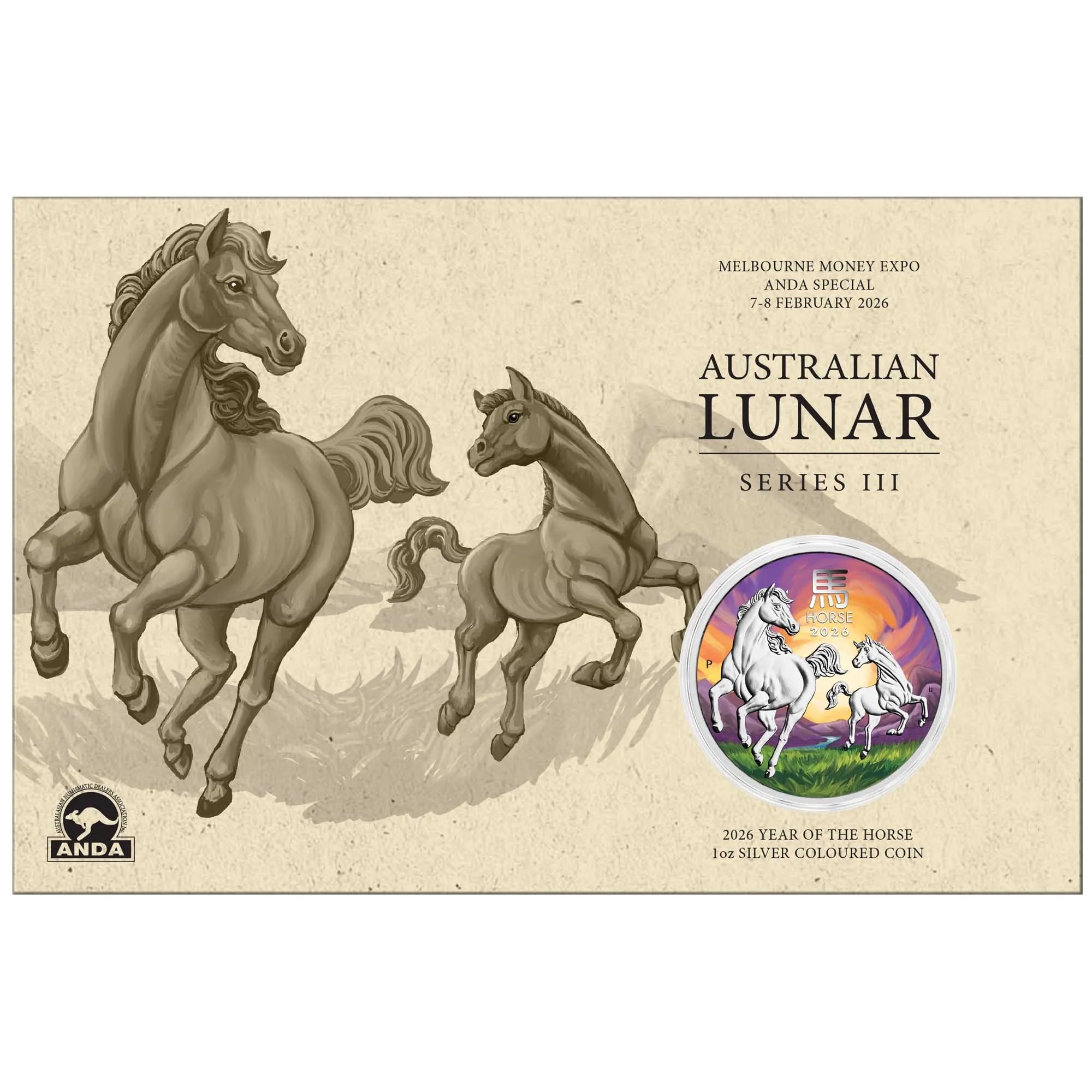 2024–2026 Perth Mint Lunar Dragon Snake Horse 1oz Silver Coloured 3-Coin Collection
