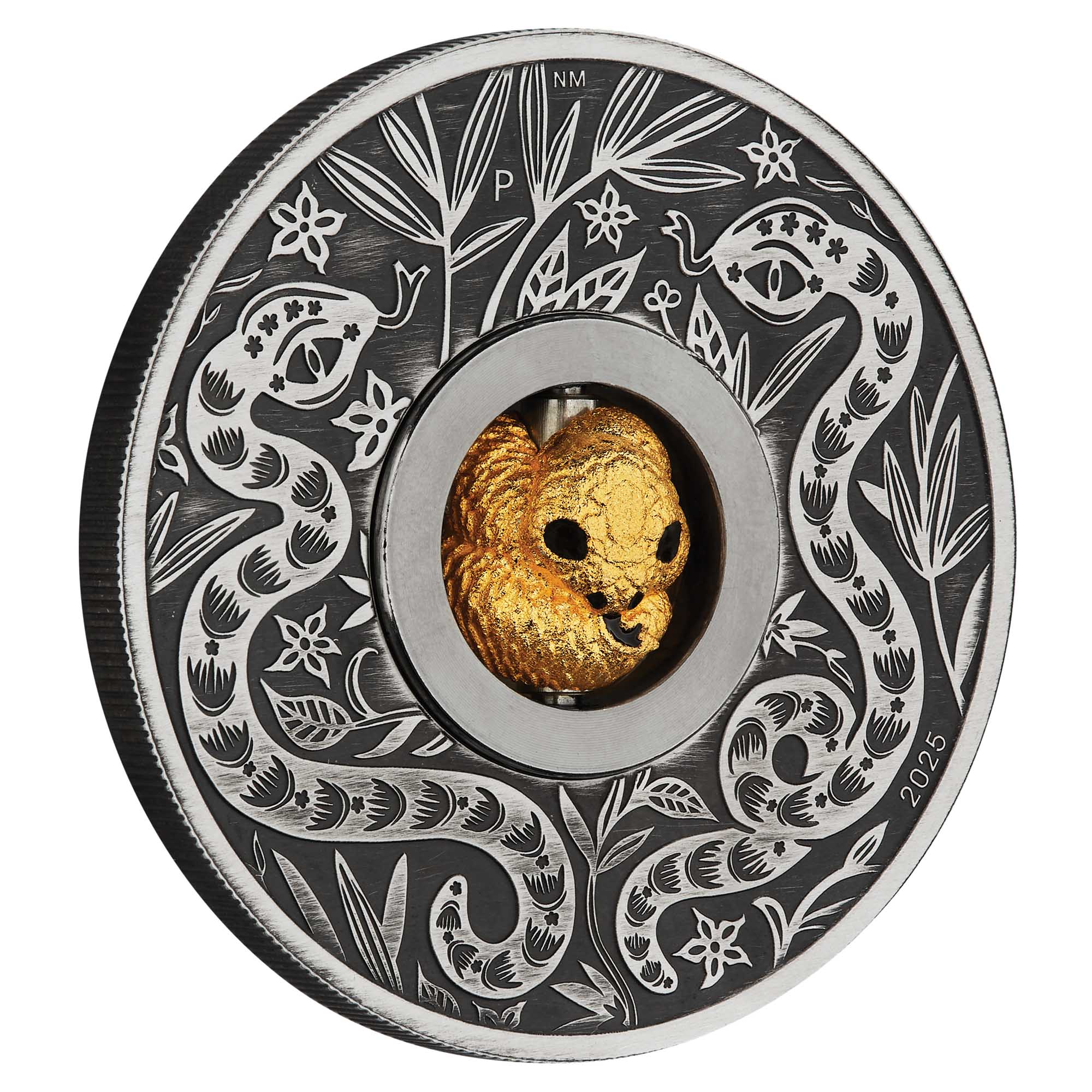 2025 Perth Mint Lunar Snake Rotating Charm 1oz Silver Antiqued Coin