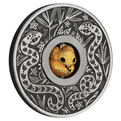 2025 Perth Mint Lunar Snake Rotating Charm 1oz Silver Antiqued Coin