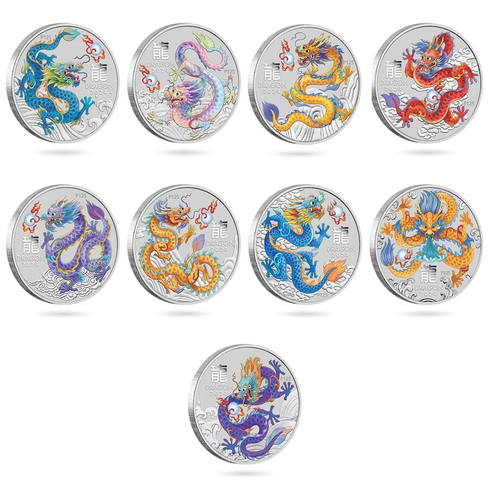 2024 Perth Mint Australian Lunar Dragon 1/2oz Silver 9 Coin Collection - NO Presentation Box