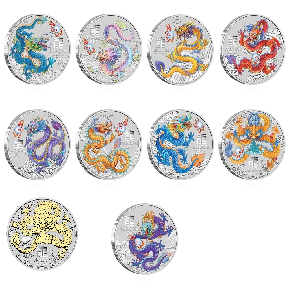 2024 Perth Mint Lunar Dragon 1oz Silver 10 Coin Collection
