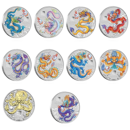 2024 Perth Mint Lunar Dragon 1oz Silver 10 Coin Collection