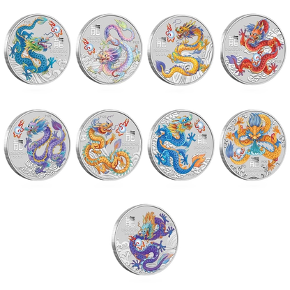 2024 Perth Mint Lunar Dragon 1oz Silver 9 Coin Collection