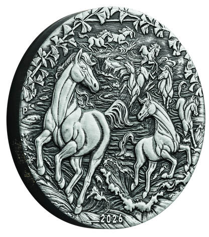 2026 Perth Mint Lunar Horse 2oz Antiqued Silver Coin. Pre-order