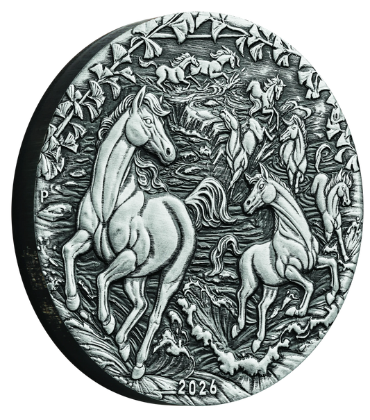 2026 Perth Mint Lunar Horse 2oz Antiqued Silver Coin. Pre-order