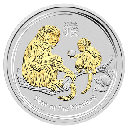 2016  Perth mint Year of the Monkey 1oz Silver Gilded Coin