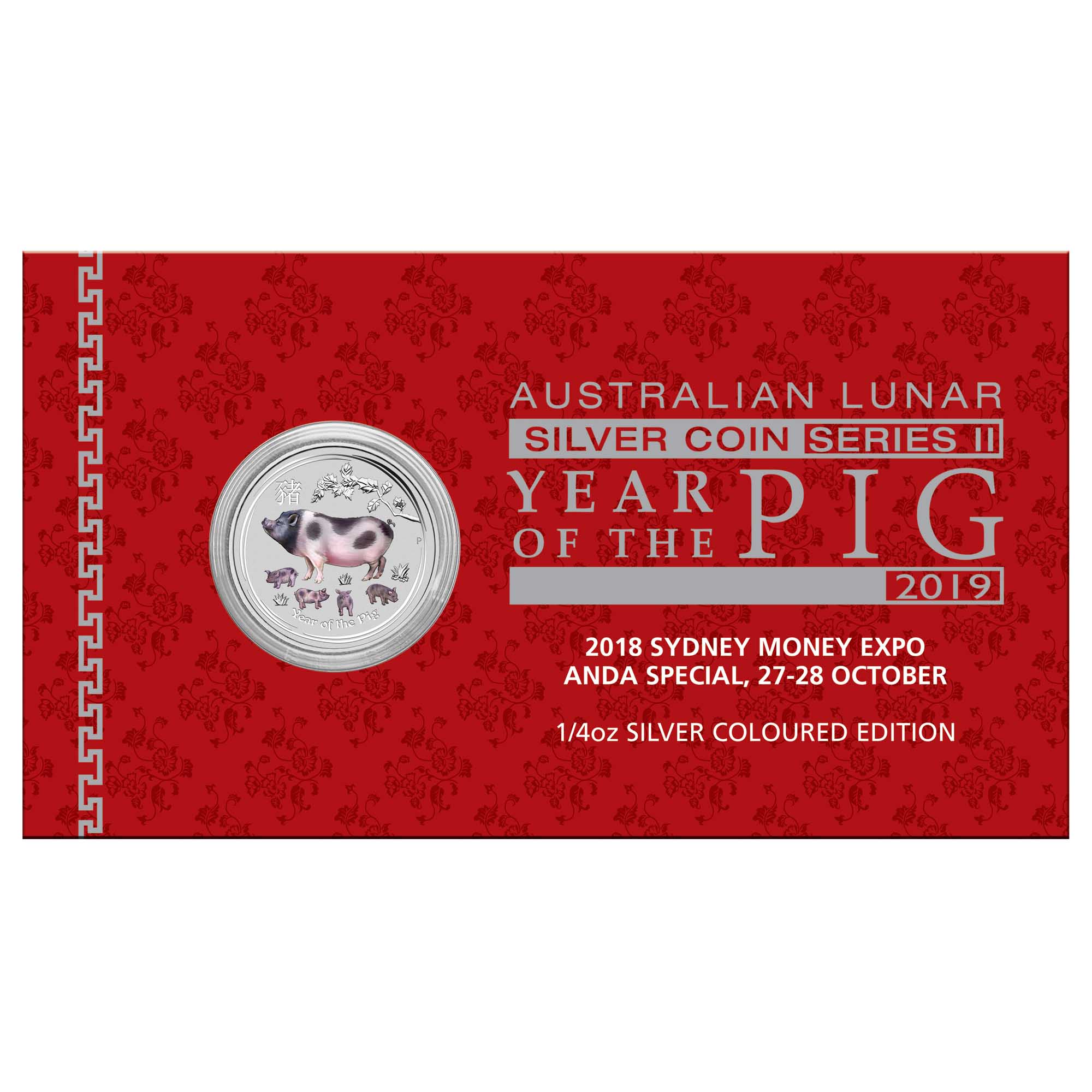 2019 Perth Mint Pig 1/4oz Silver Coloured Coin On Card