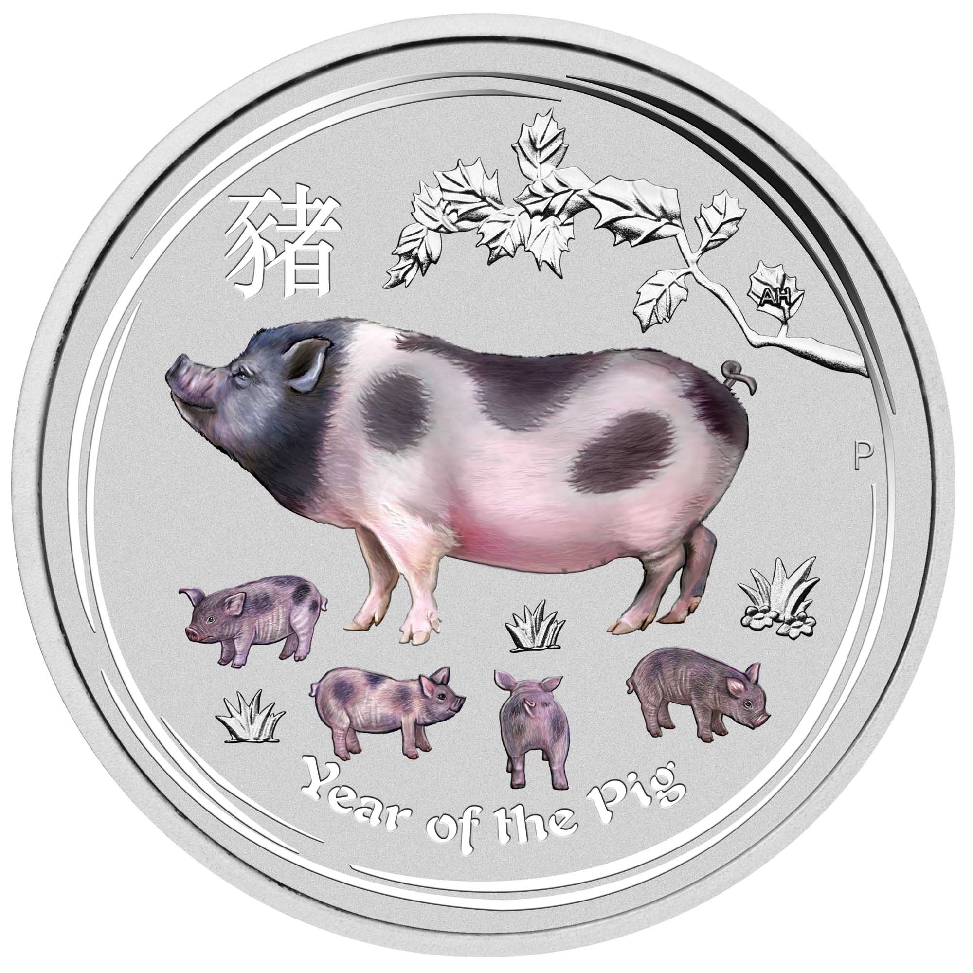 2019 Perth Mint Pig 1/4oz Silver Coloured Coin On Card