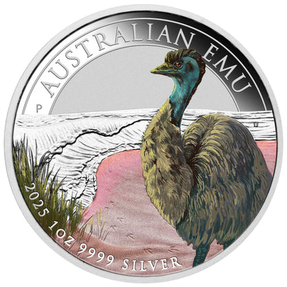 2025 Perth Mint Emu 1oz Silver Coloured Coin