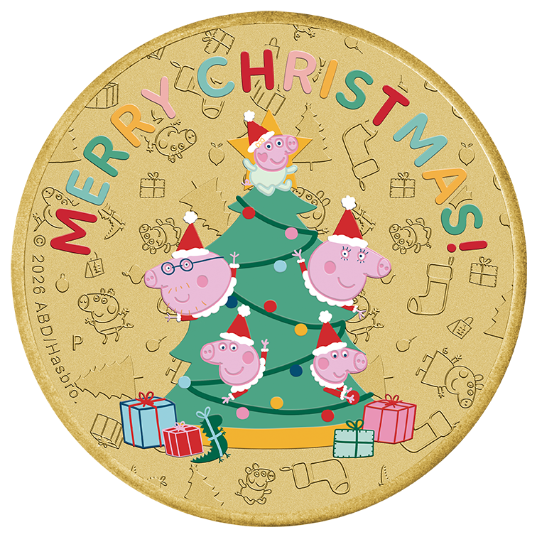 2026 Perth Mint Peppa Pig Christmas Coloured Coin On Card