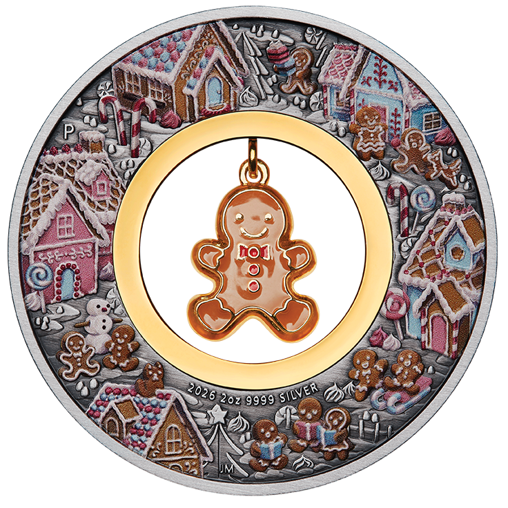 2026 Perth Mint Gingerbread Christmas 2oz Silver Antiqued Coin