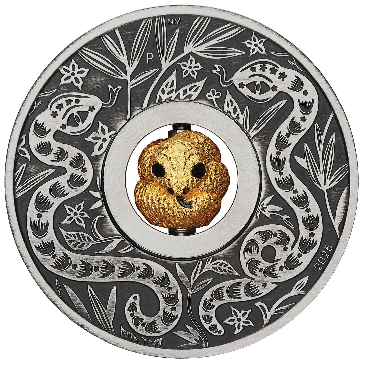 2025 Perth Mint Lunar Snake Rotating Charm 1oz Silver Antiqued Coin