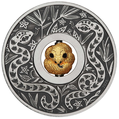 2025 Perth Mint Lunar Snake Rotating Charm 1oz Silver Antiqued Coin