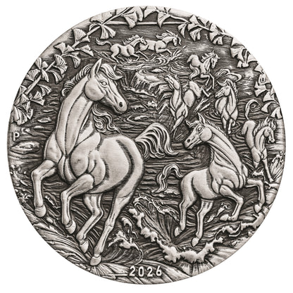 2026 Perth Mint Lunar Horse 2oz Antiqued Silver Coin. Pre-order
