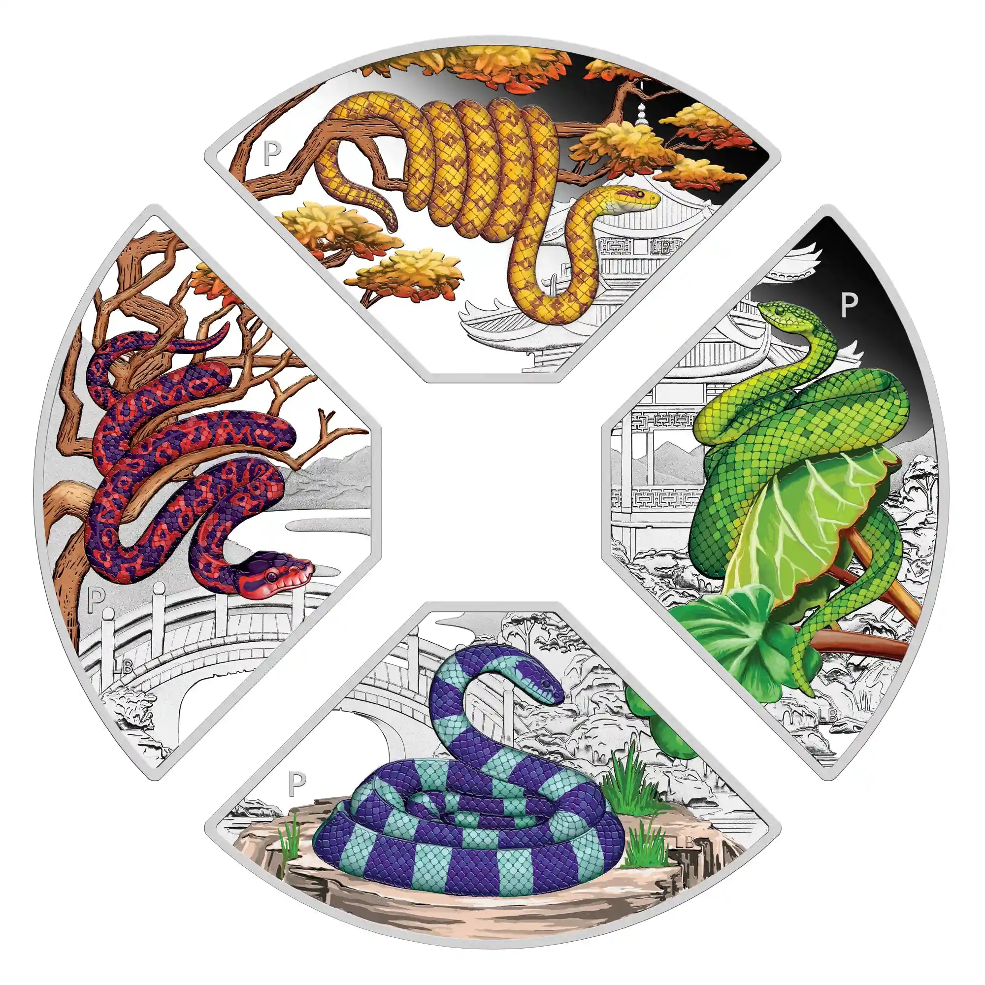 2025 Perth Mint Lunar Snake Quadrant 1oz Silver Proof Coloured Four-Coin Set