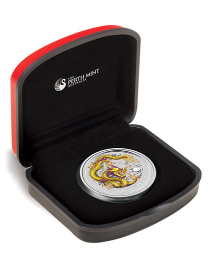2012 Perth Mint Dragon 1oz Silver Coloured ANDA Melbourne Coin