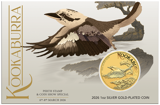 2026 Perth Mint Australian Kookaburra 1oz Silver Gold-Plated Coin