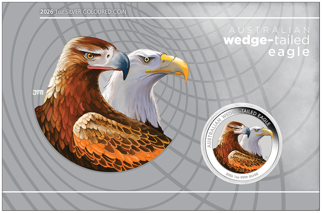 2026 Perth Mint Wedge Tail Eagle and Kangaroo 1oz Silver coloured 2 coin collection