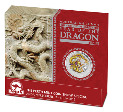 2012 Perth Mint Dragon 1oz Silver Coloured ANDA Melbourne Coin