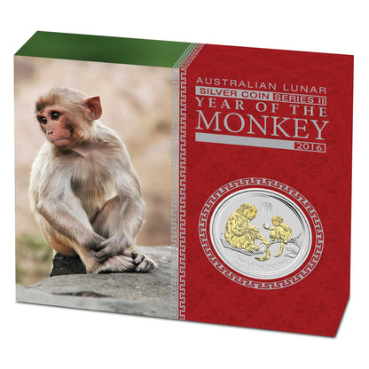 2016  Perth mint Year of the Monkey 1oz Silver Gilded Coin