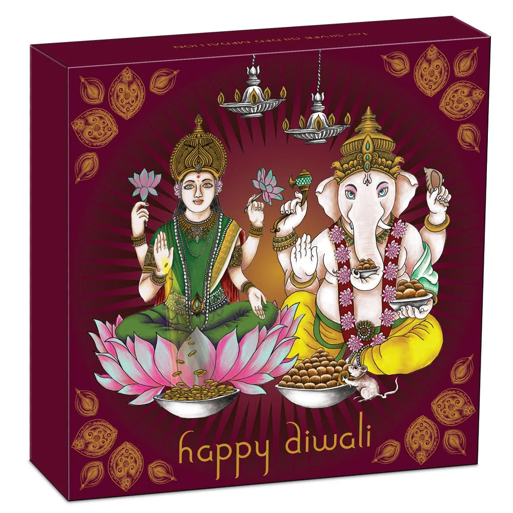 2021 Perth Mint Happy Diwali 1oz Silver Gilded Medallion