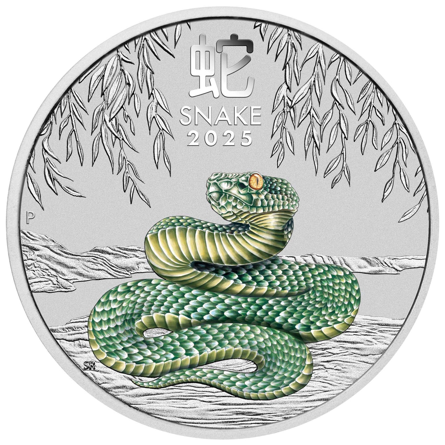2025 Perth Mint Lunar Snake 1oz Silver Green Coloured Coin in Card