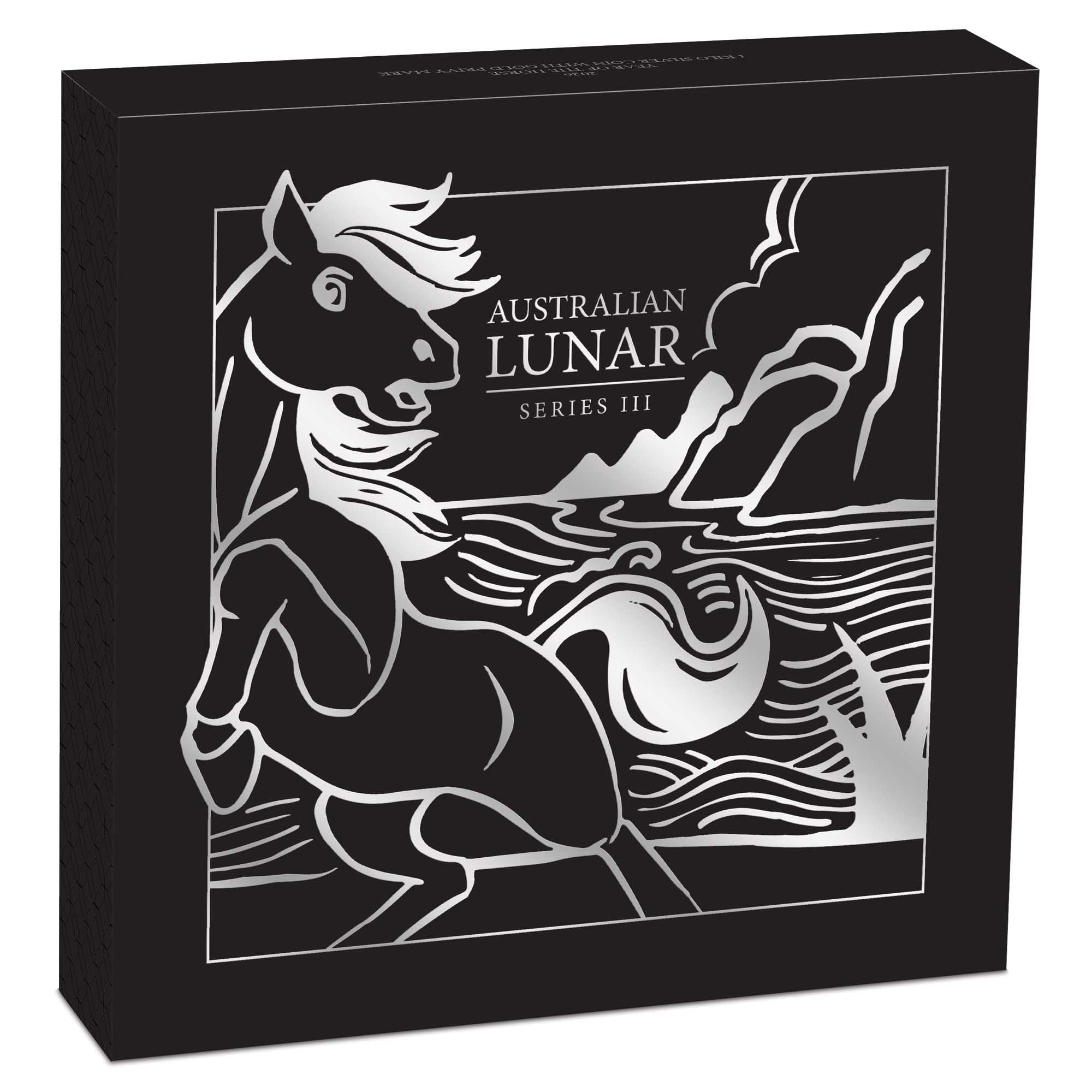 2026 Perth Mint Lunar Horse 1 Kilo Silver Coloured Coin with Gold Privy Mark