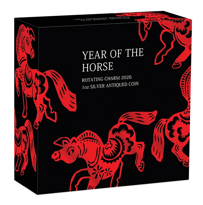 2026 Perth Mint Lunar Horse Rotating Charm 1oz Silver Antiqued Coin