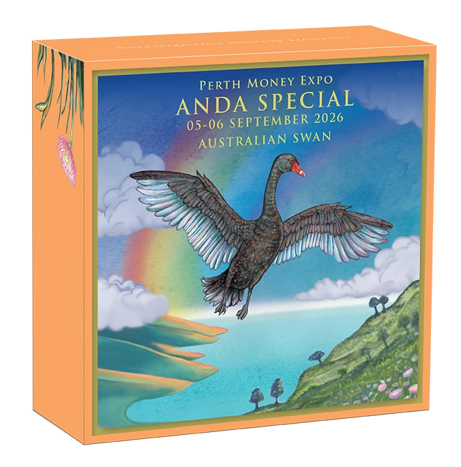 2026 Perth Mint Swan 1oz Silver Coloured ANDA Money Expo Coin