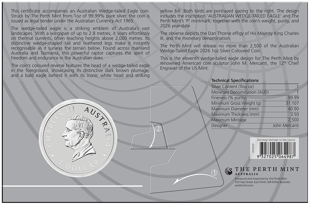 2026 Perth Mint Wedge Tail Eagle and Kangaroo 1oz Silver coloured 2 coin collection