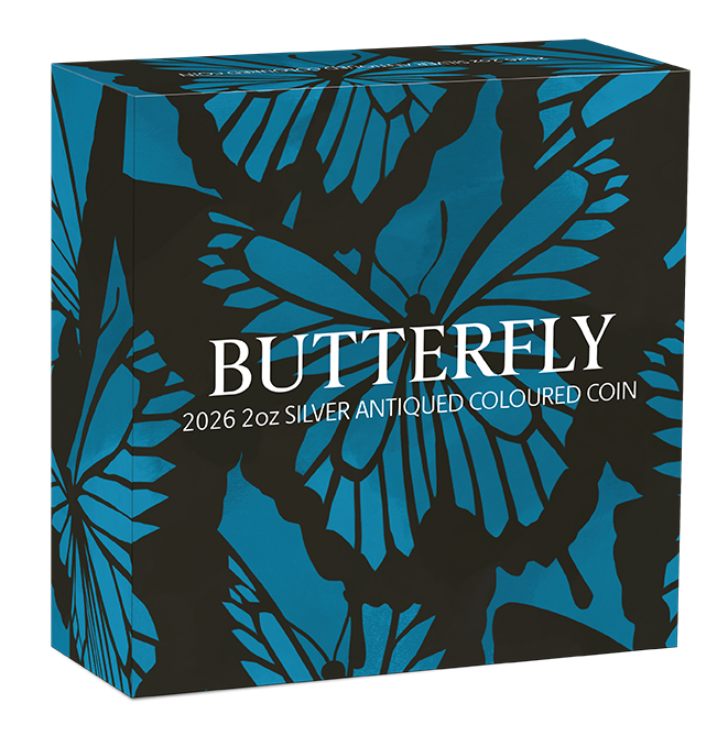 2026 Perth Mint Butterfly 2oz Silver Antiqued Coloured Coin