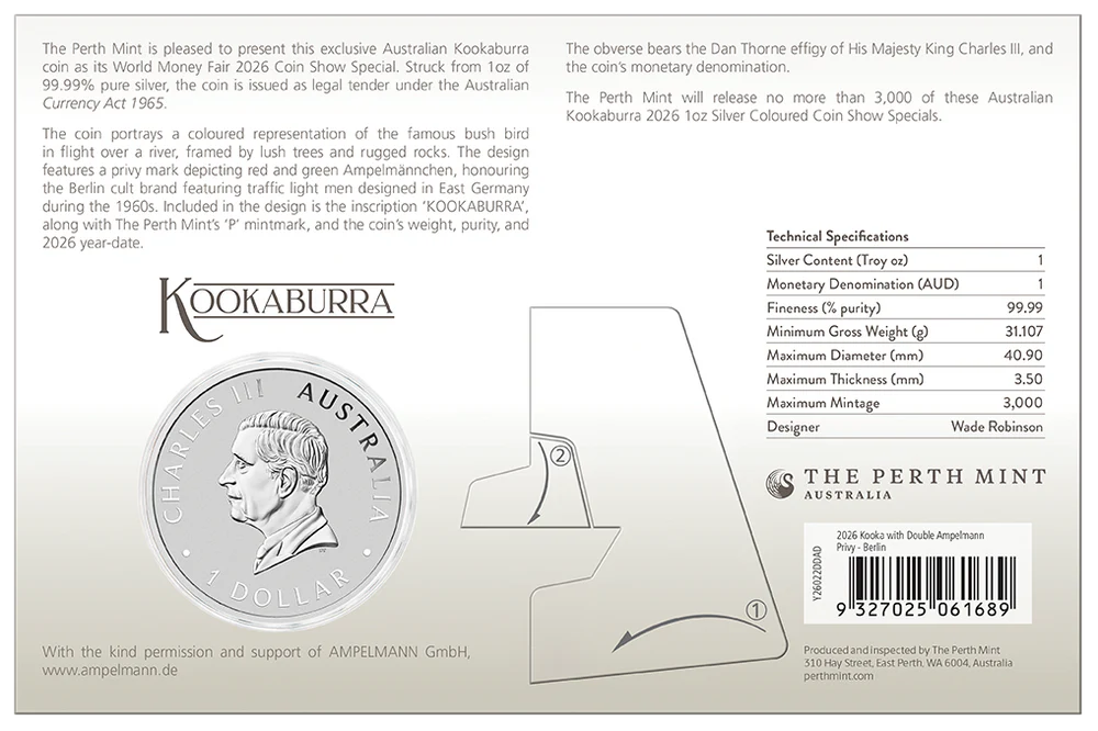 2026 Perth Mint Kookaburra 1oz Silver Coloured Coin