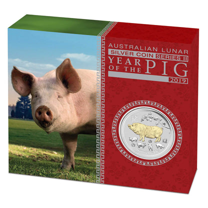 2019 Perth Mint Lunar Pig 1/2 0z Silver gilded Coin