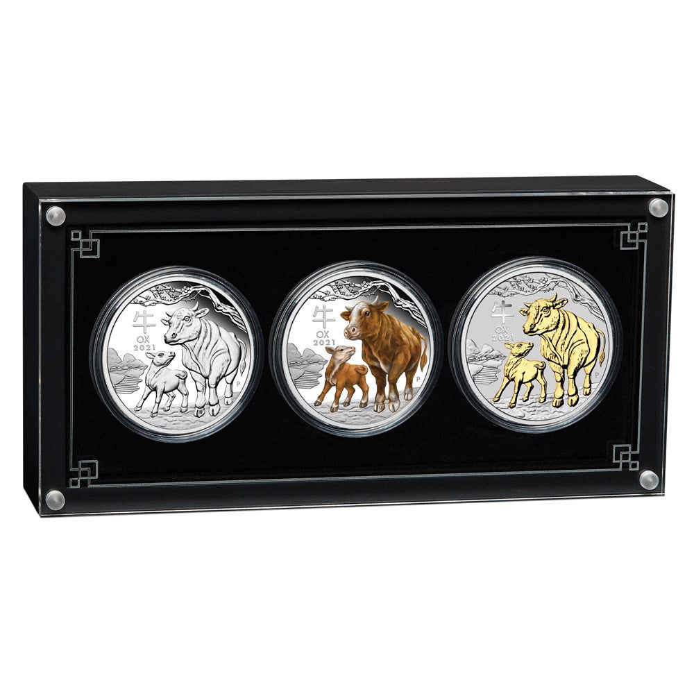 2021 Perth Mint Lunar Ox 1oz Silver Trio Set