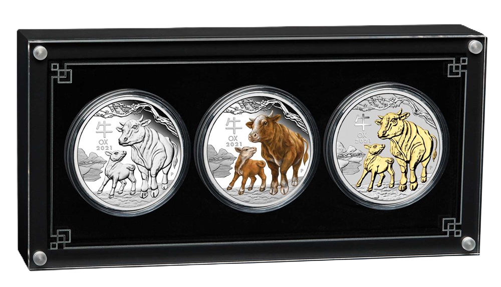 2021 Perth Mint Lunar Ox 1oz Silver Trio Set
