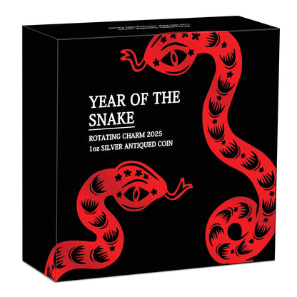 2025 Perth Mint Lunar Snake Rotating Charm 1oz Silver Antiqued Coin