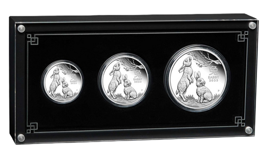 2023 Perth Mint Lunar Rabbit Silver Proof Three-Coin Set - cert under 100