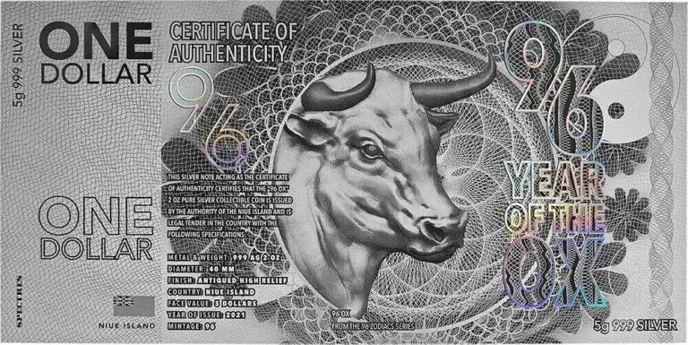 2021 Niue Ox Chinese Zodiac Series 2oz Antiqued Silver Coin