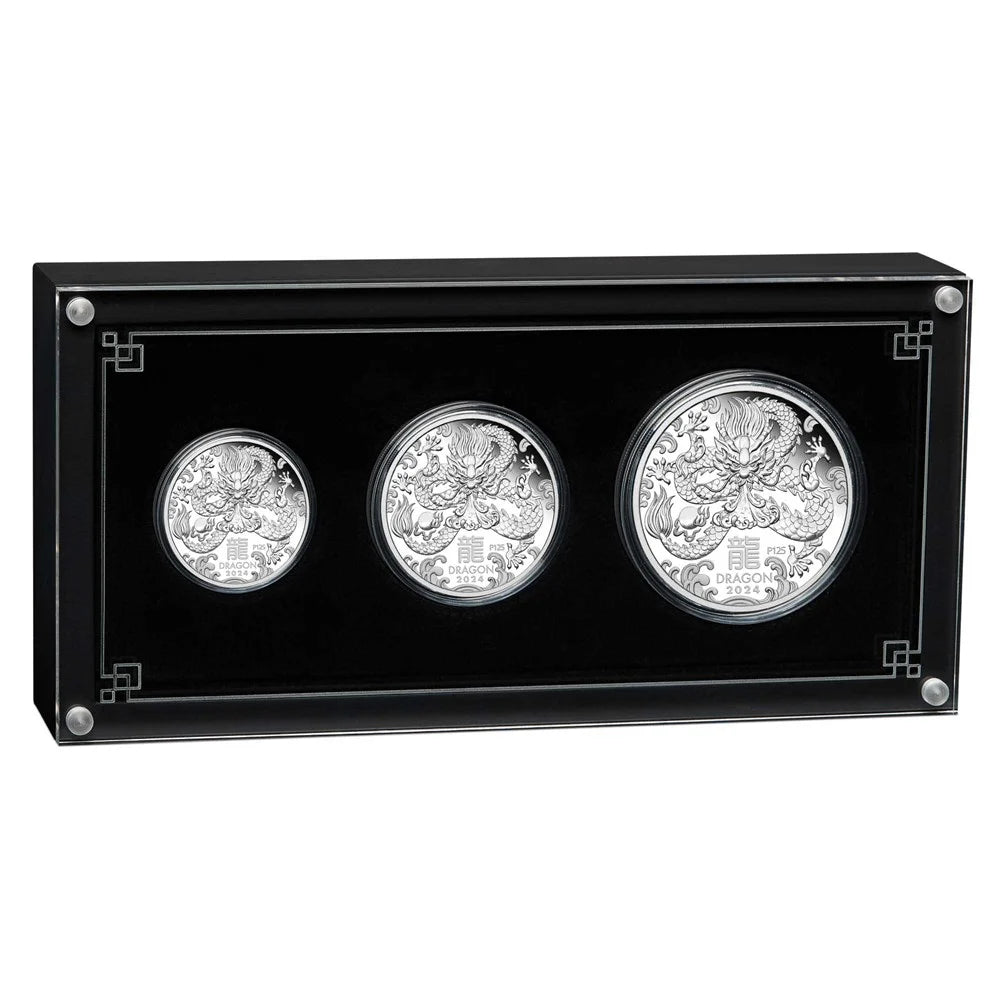 2024 Perth Mint Lunar Dragon Silver Proof Three-Coin Set